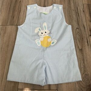 Be Mine Blue Gingham Baby Romper with Bunny Design Sz 24 months